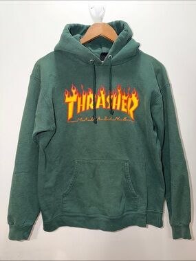 Y2K Thrasher Forest Green Pullover Hoodie Size Small 24.5x22